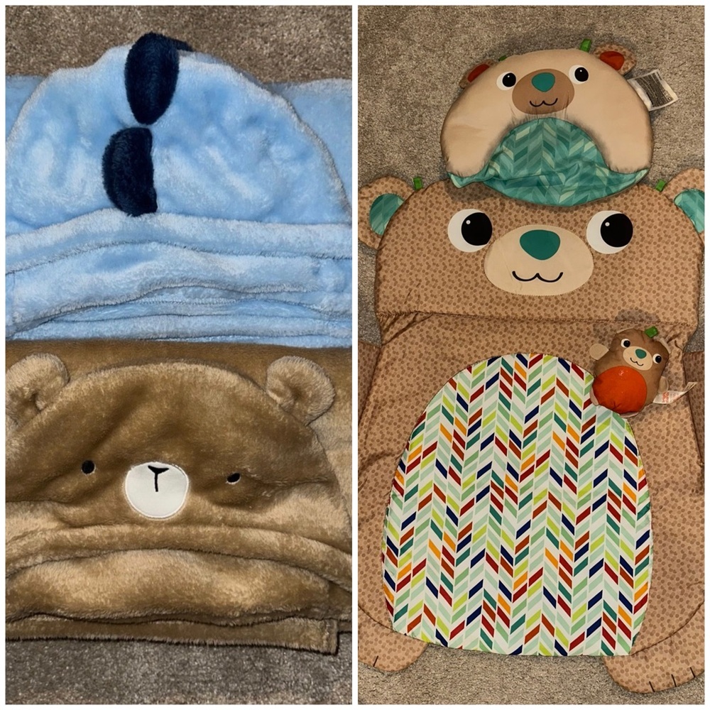 The Children's Place Bear-Themed Play Mat and Blanket Set - Blue and Brown